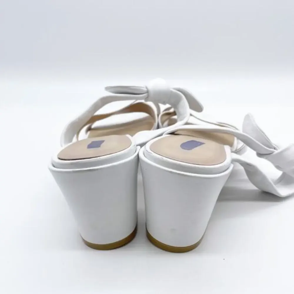 Stuart Weitzman Women's Bandeau White Bow Leather Slide Sandals Size‎ 11.5